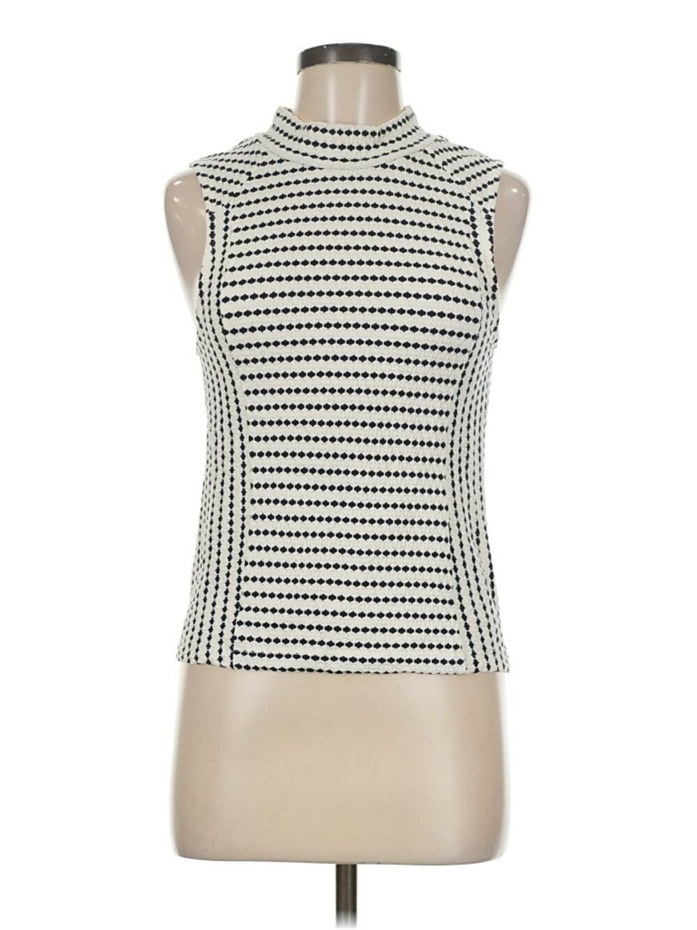 Anthropologie Black Ivory Textured Mock Neck Sleeveless Top L